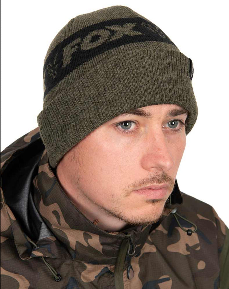 Fox Collection Beanie Hat Green & Black