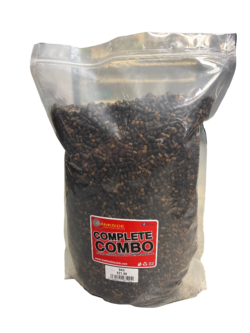 Clear 5kg pouch of Bankside Complete Combo Pellet Mix