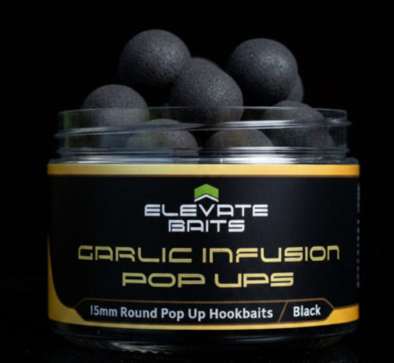 Jar of Elevate Baits Garlic Infusion Pop Ups.