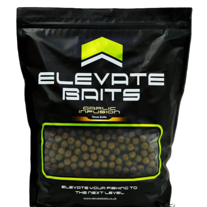 Black packaging of Elevate Baits with visible text and branding on a black background