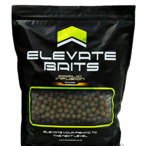 Black packaging of Elevate Baits with visible text and branding on a black background