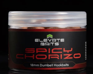 Container of Elevate Baits Spicy Chorizo 18mm Dumbell Hookbaits