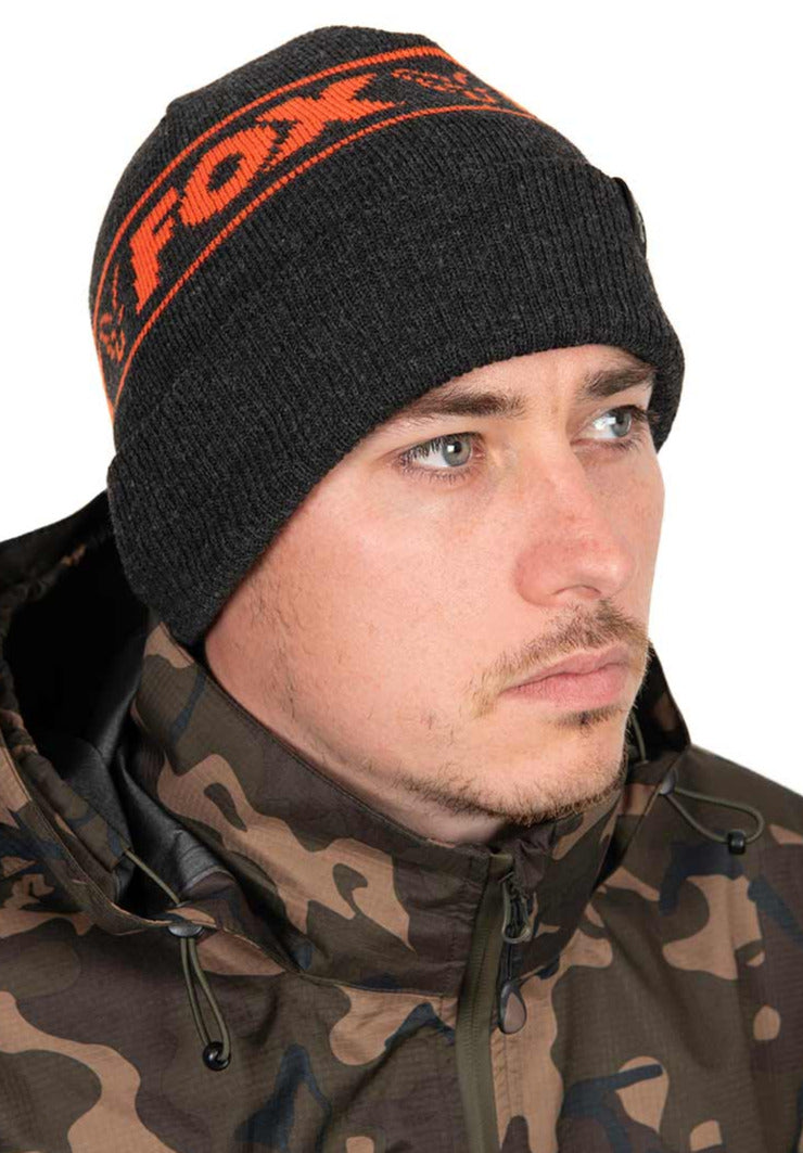 Fox Collection Beanie Hat Black & Orange