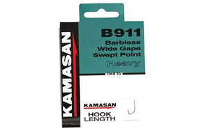 Kamasan B911 Barbless Spade End Hooks To Nylon Heavy, Coarse Hooks, Kamasan, Bankside Tackle