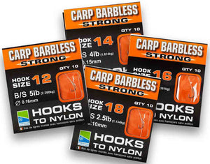 Preston Innovations Carp Barbless Strong Hooks to Nylon